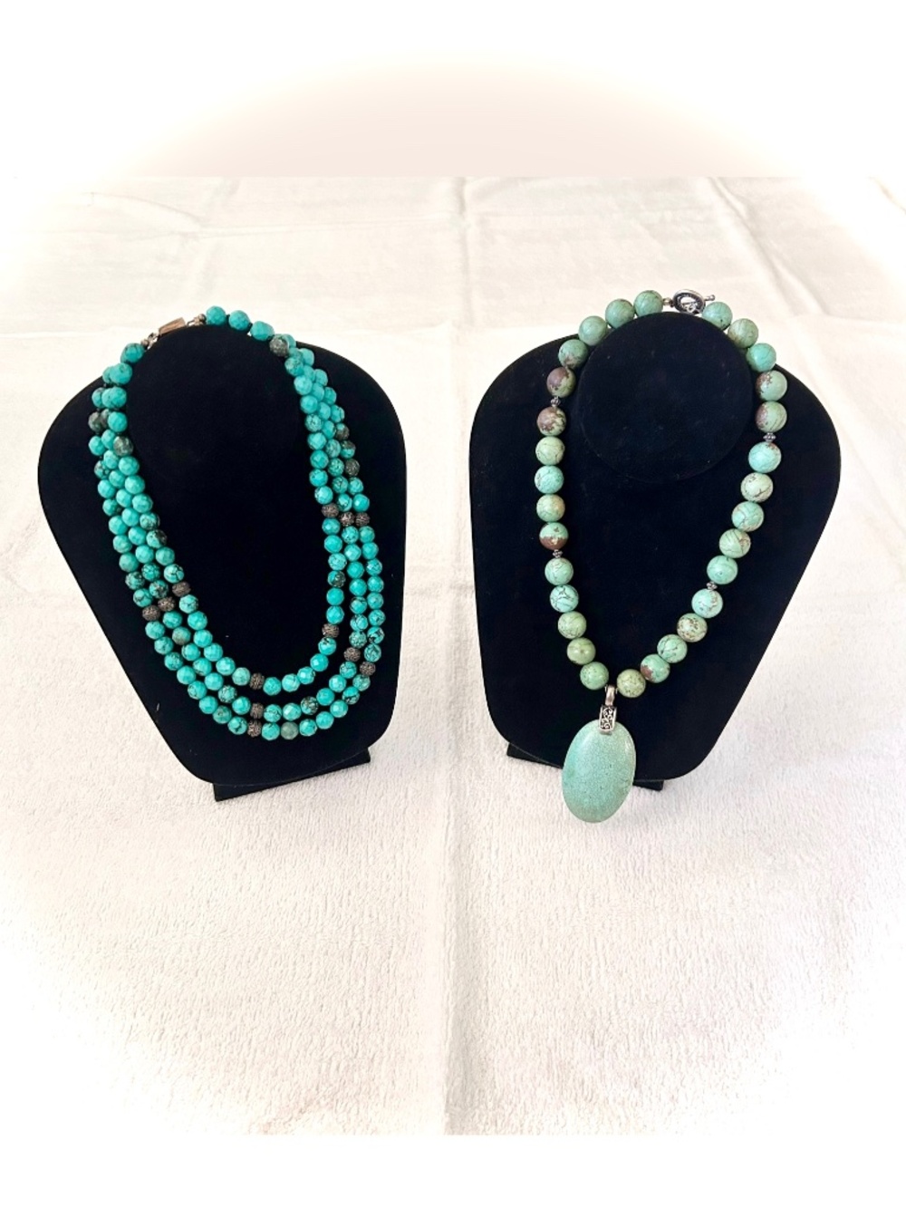 Lot of 2 Artisan Necklaces Real stone agate turquoise